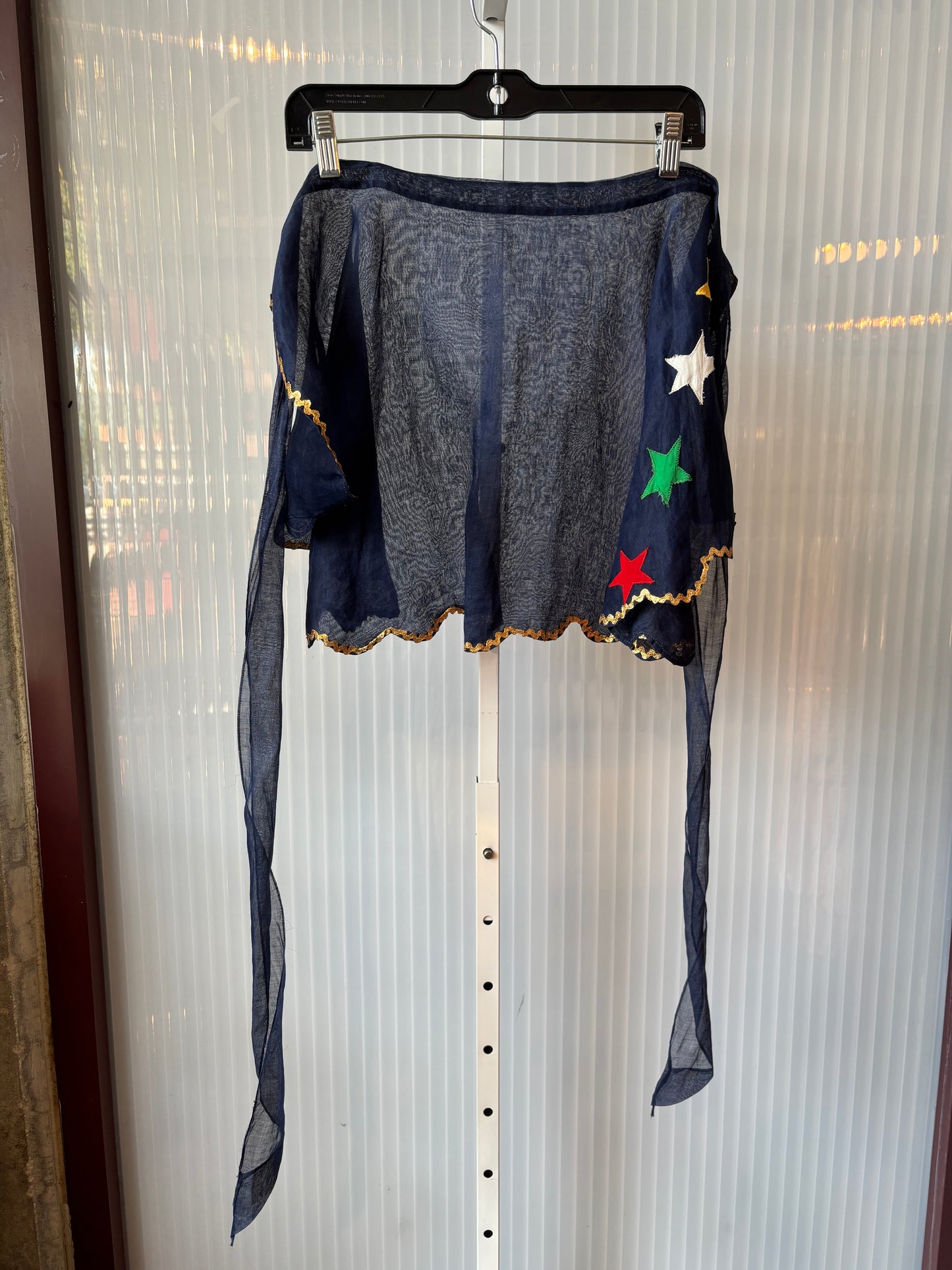 Sheer Navy Blue Apron w/ Star Embroidery