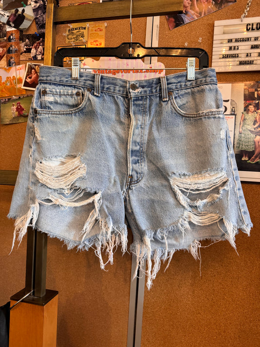 1980s Levi's Distressed Light-Wash Denim Shorts