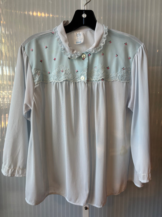 1950s Baby Blue Floral Embroidered Bed Jacket