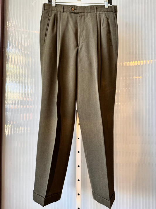 1980s Olive Green Pleated Trousers
