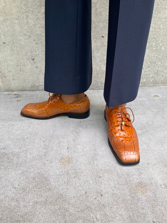 Georgio Brutini Brown Ostrich Leather Dress Shoes