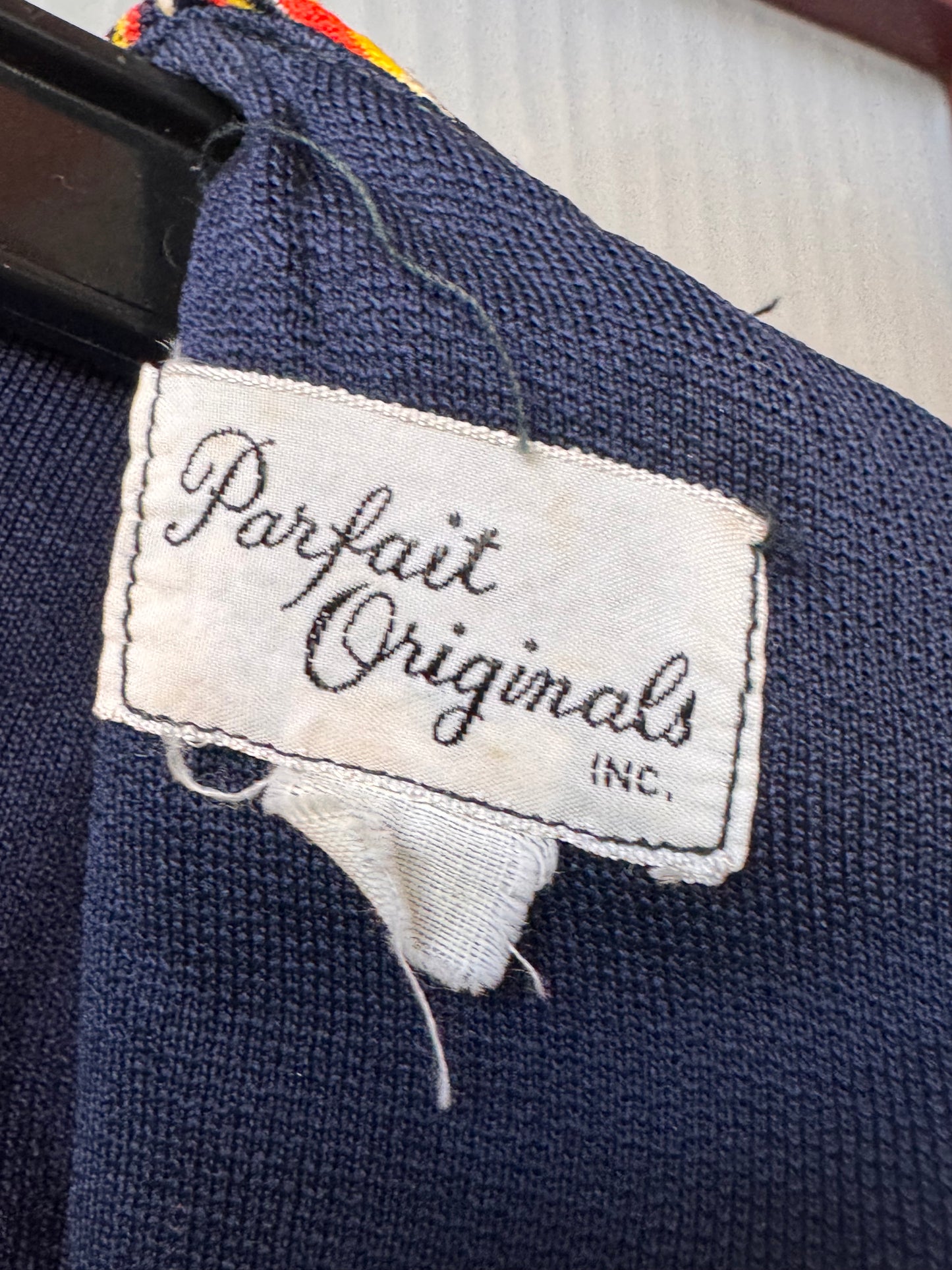 1960s Navy & Orange Stripe Pleated Dress