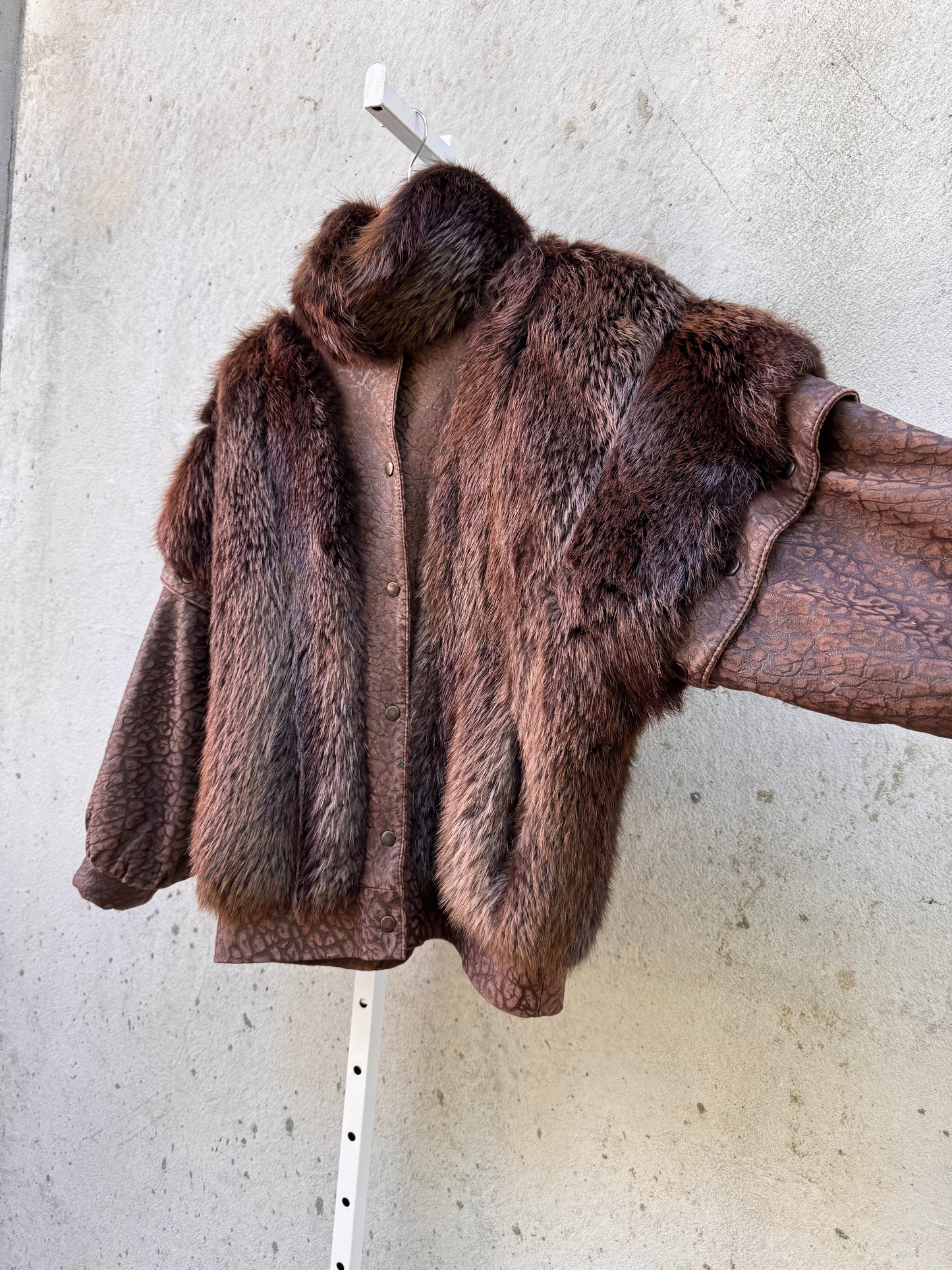 1980s Beaver Fur Leather Convertible Bomber Jacket / Vest