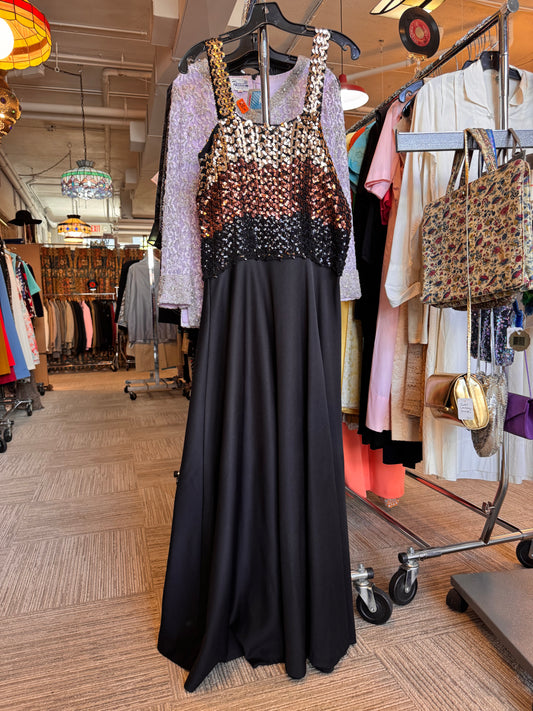 1980s Black & Gold Sequin Dress