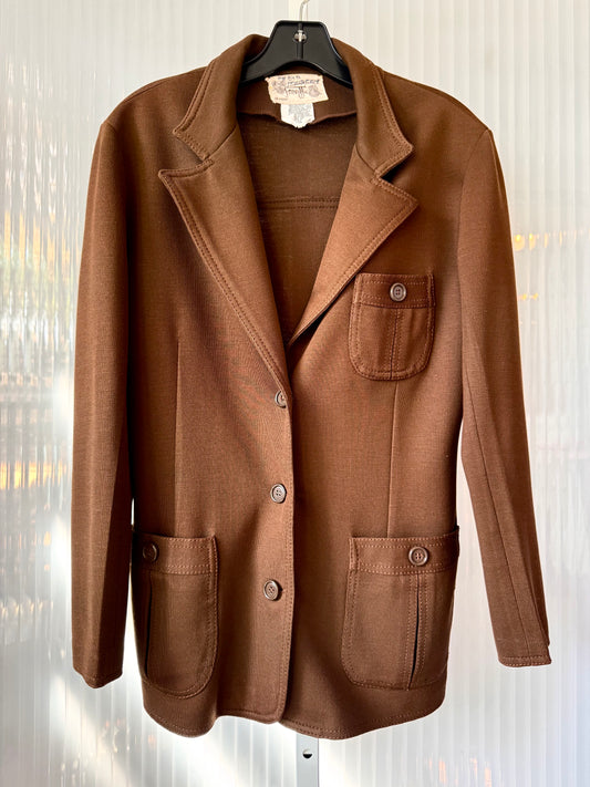 1970s Brown Polyknit Leisure-Suit Jacket