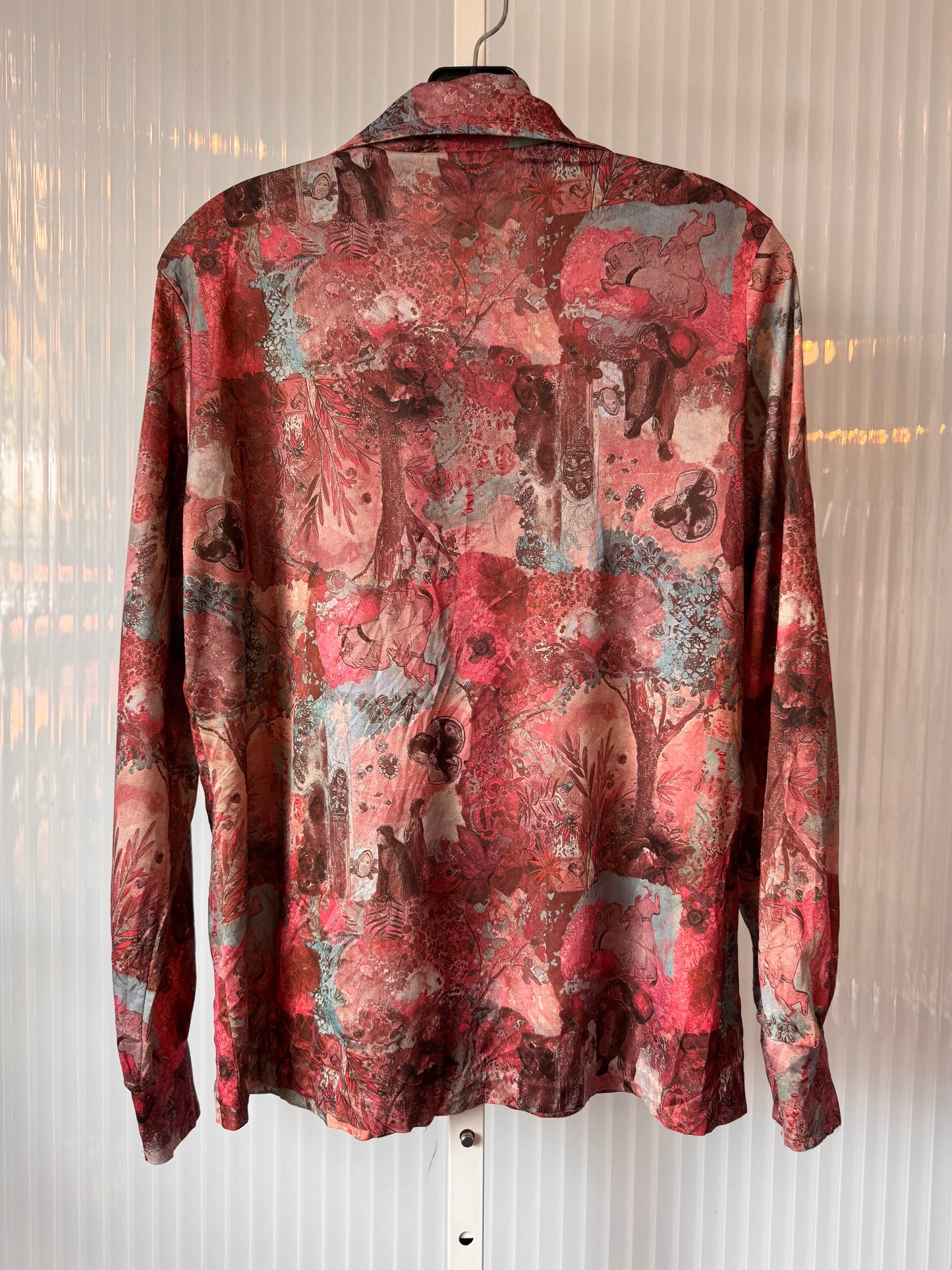 1970s Red & Brown Point Collar Button Up Shirt