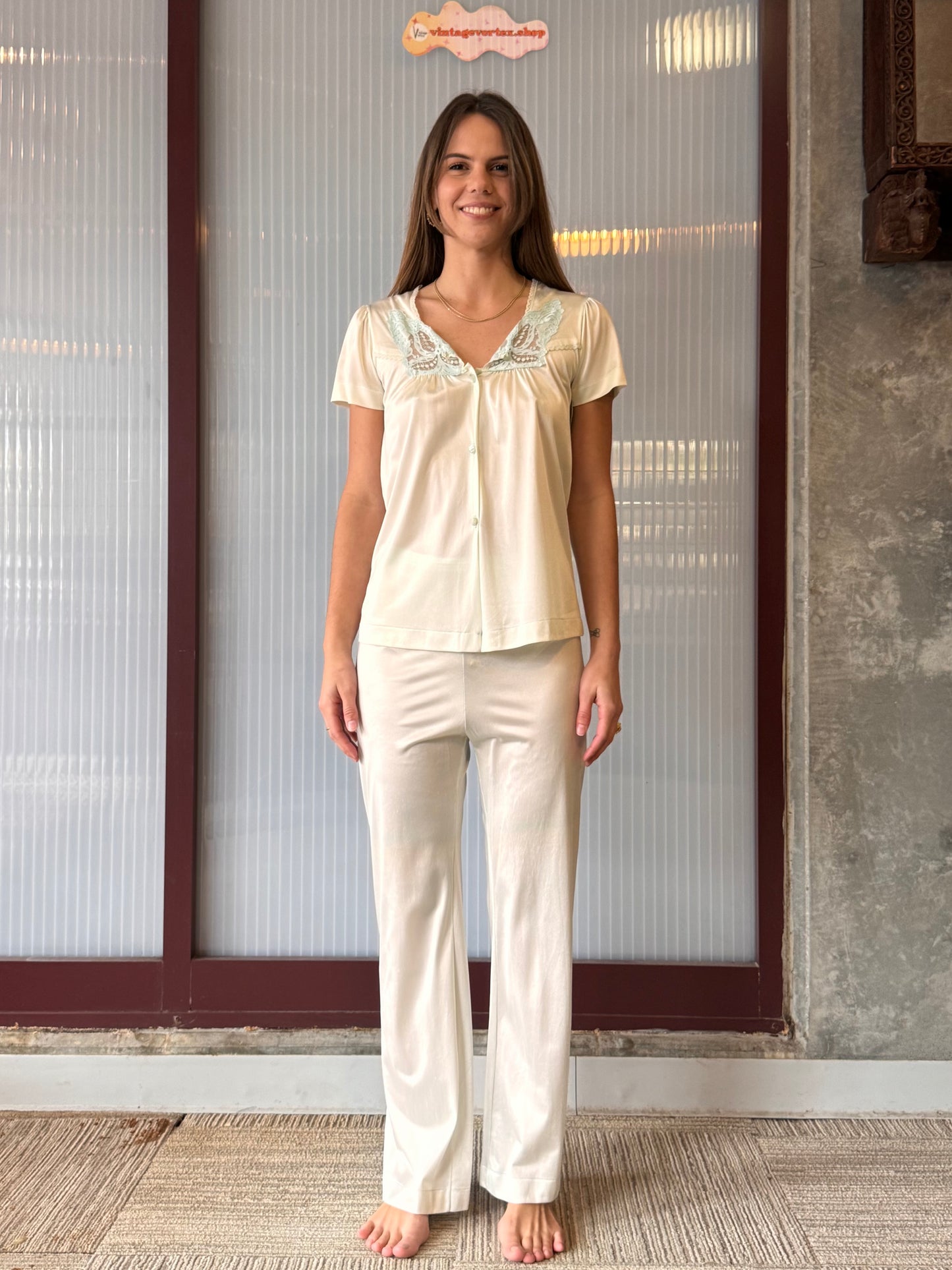 1960s Texsheen Green 2-piece Pajama Ser