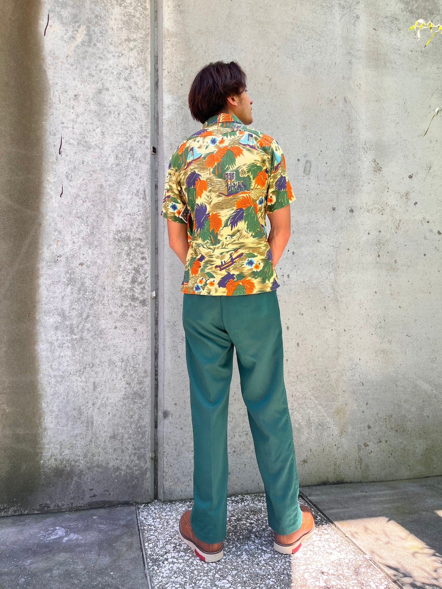 1970s Green & Orange Hawaiian Shirt