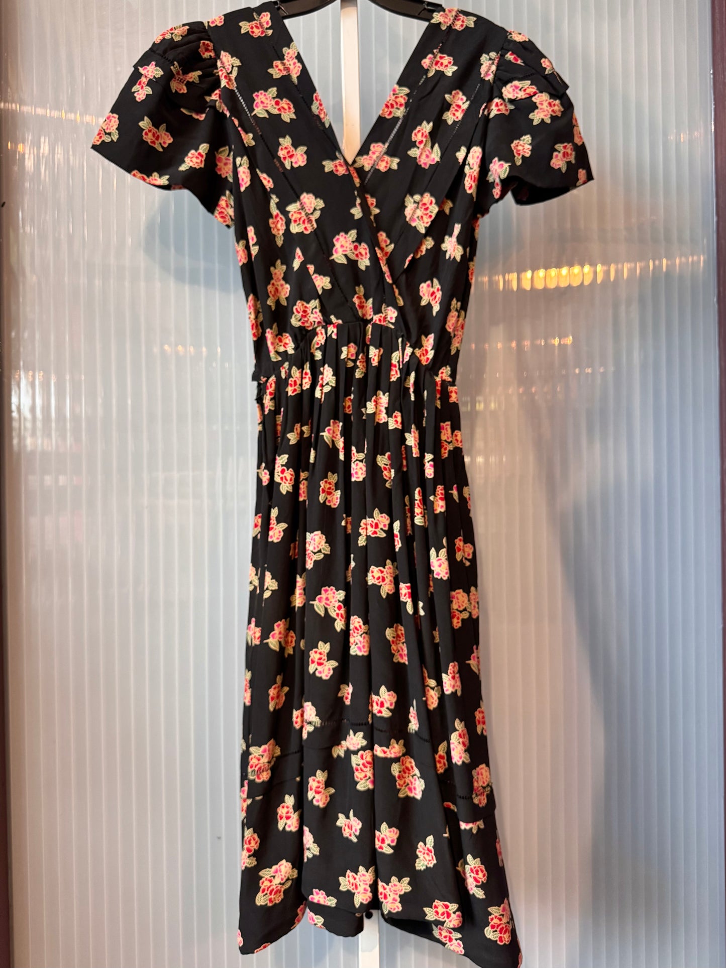 1980s Black & Red Floral Dress