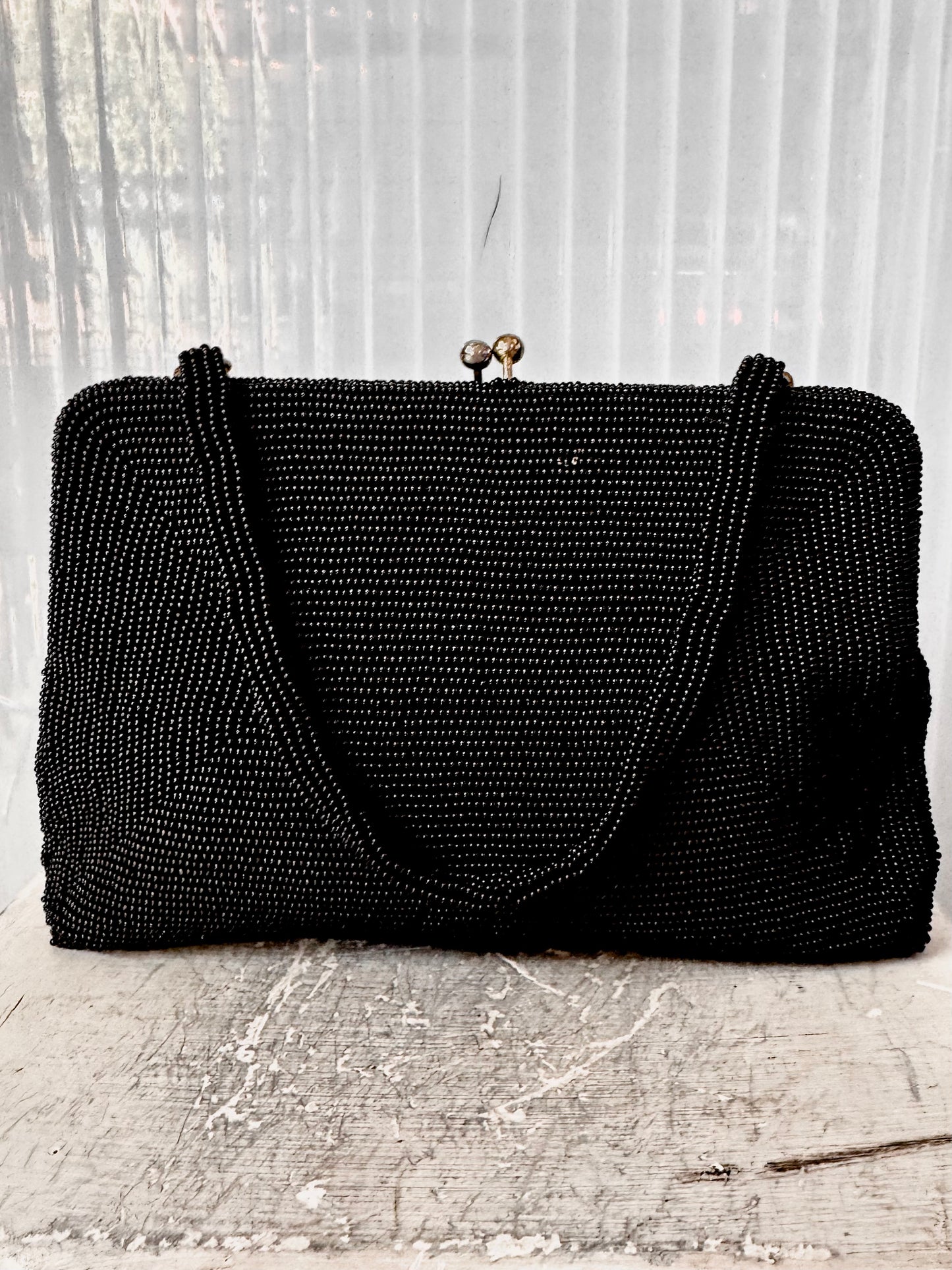 1960s Black Beaded Handbag