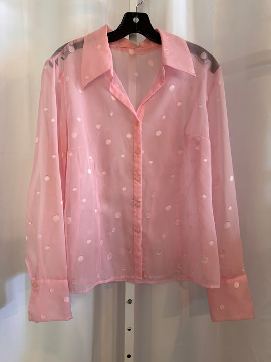 2010s Pink Dotted Sheer Button Up Blouse