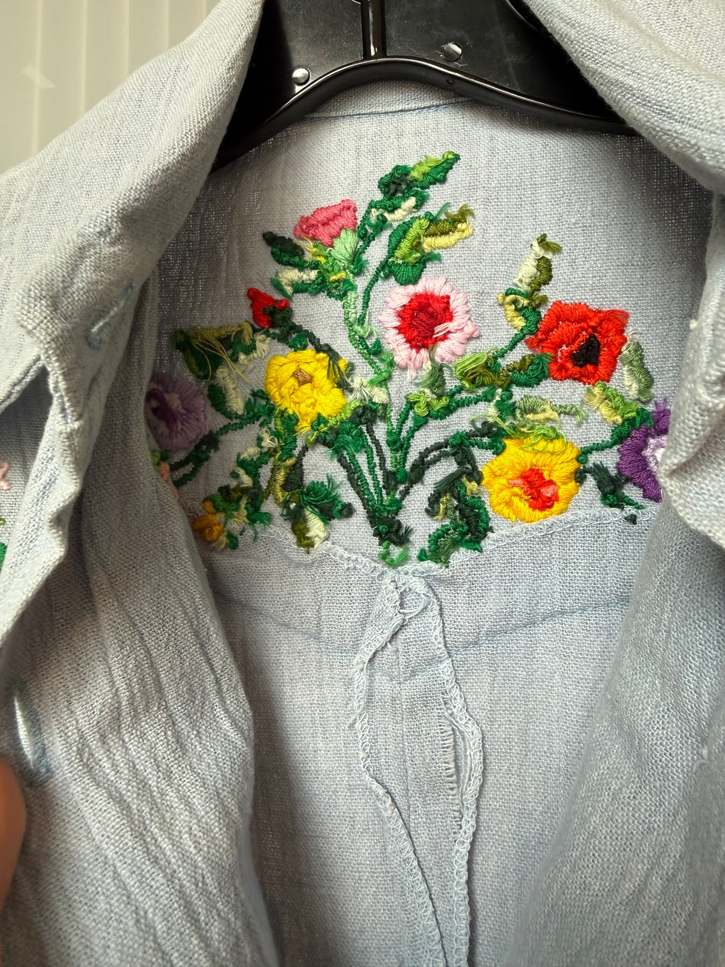 1970s Blue Hand Embroidered Collared Shirt