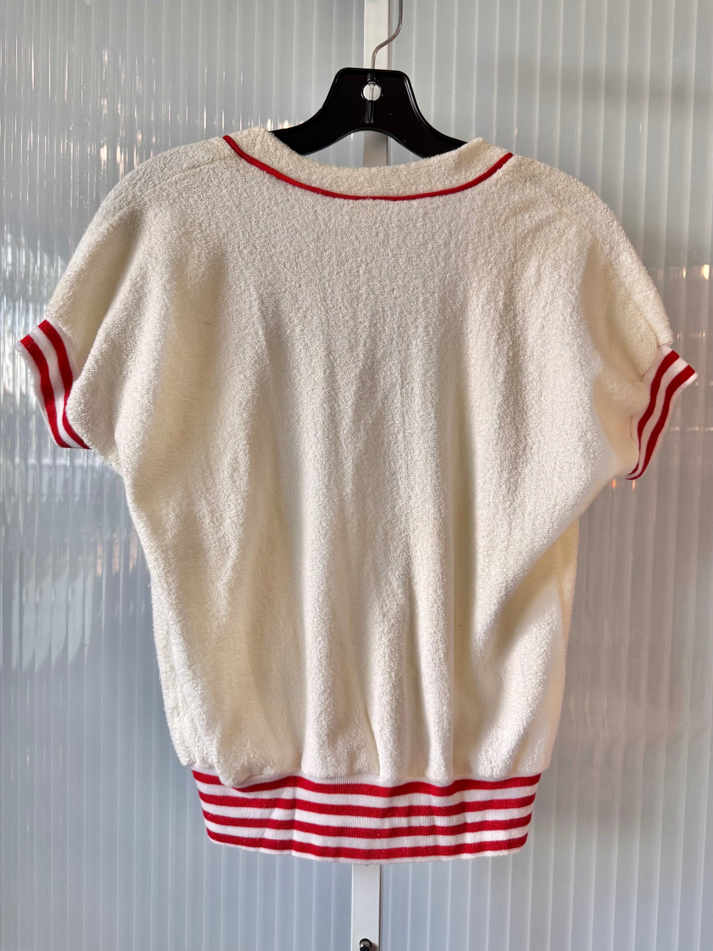1970s White & Red Terrycloth Cardigan