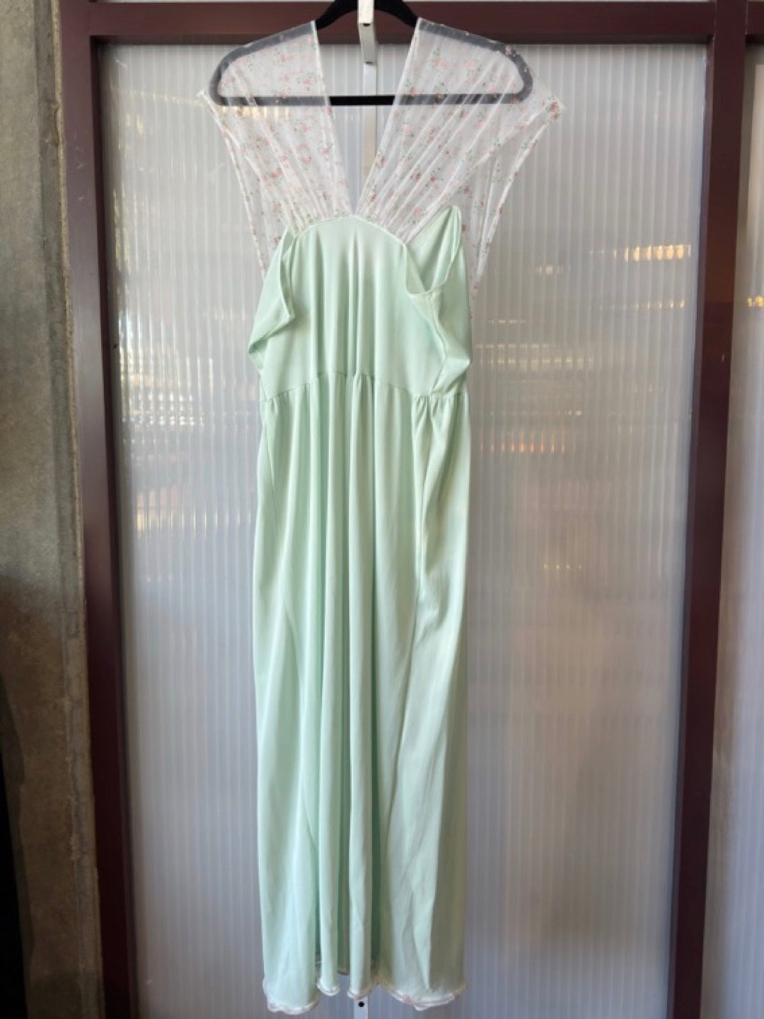 1950s Light Green and Sheer Floral Nightgown