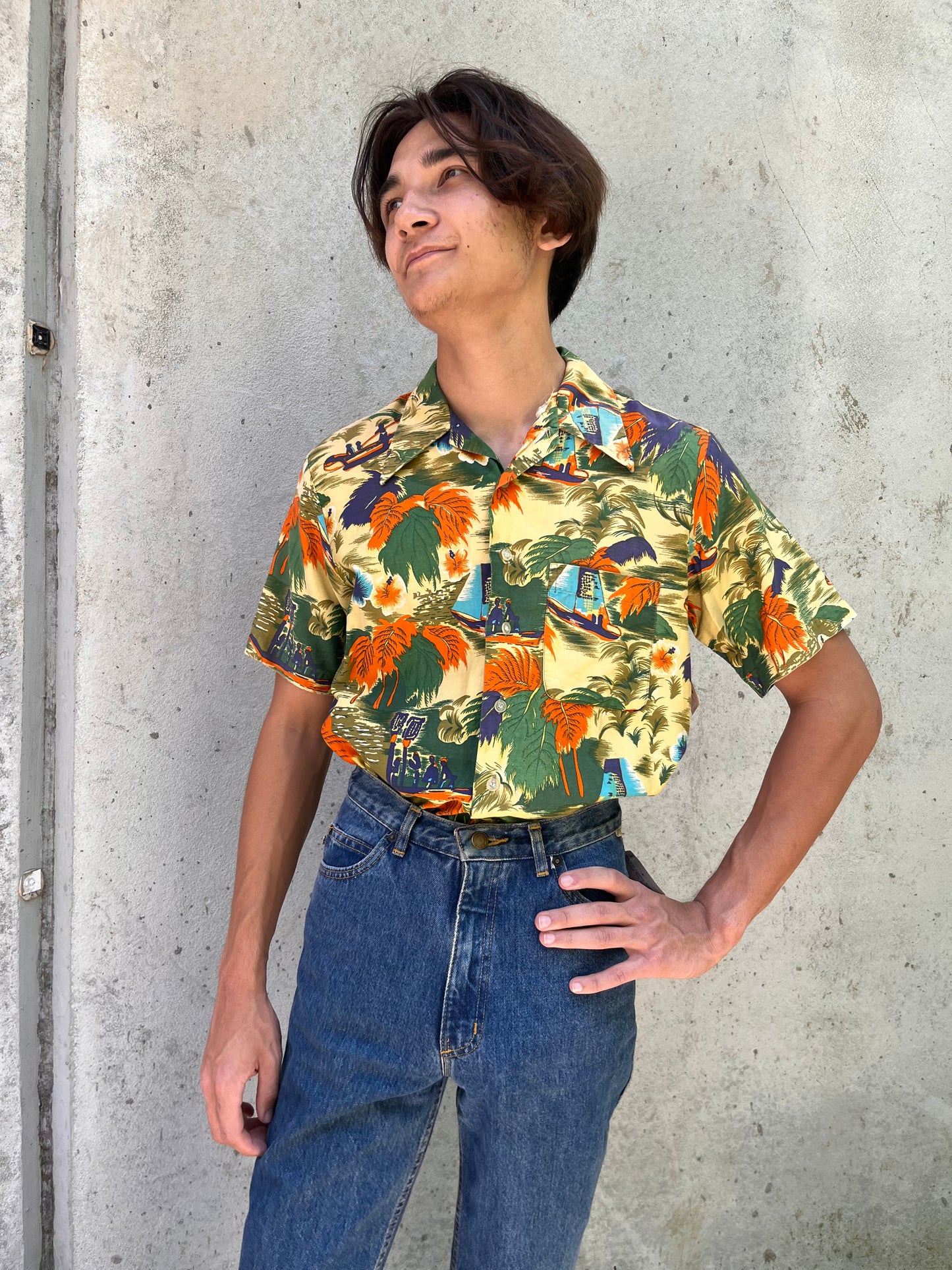 1970s Green & Orange Hawaiian Shirt