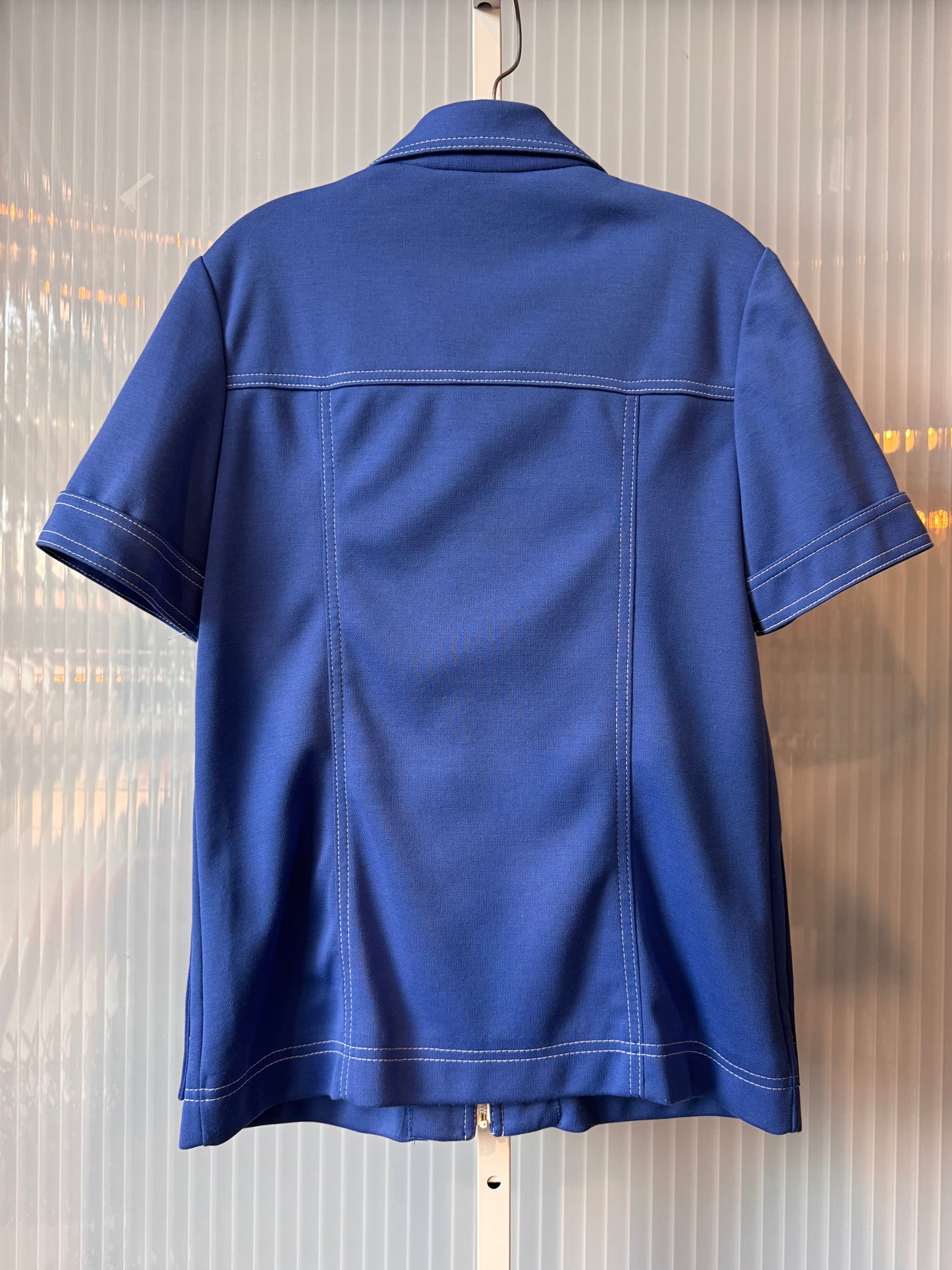 1970s Blue Zip-up Point-collar Shacket