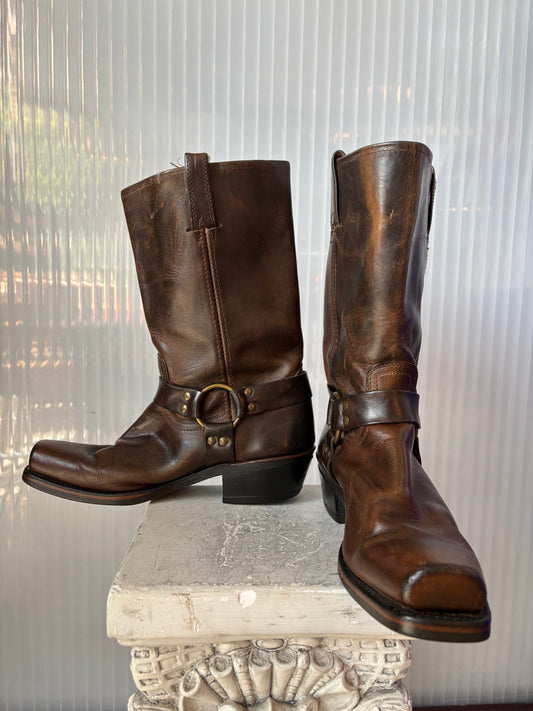 Frye Square Toe Dark Brown Leather Boots 11