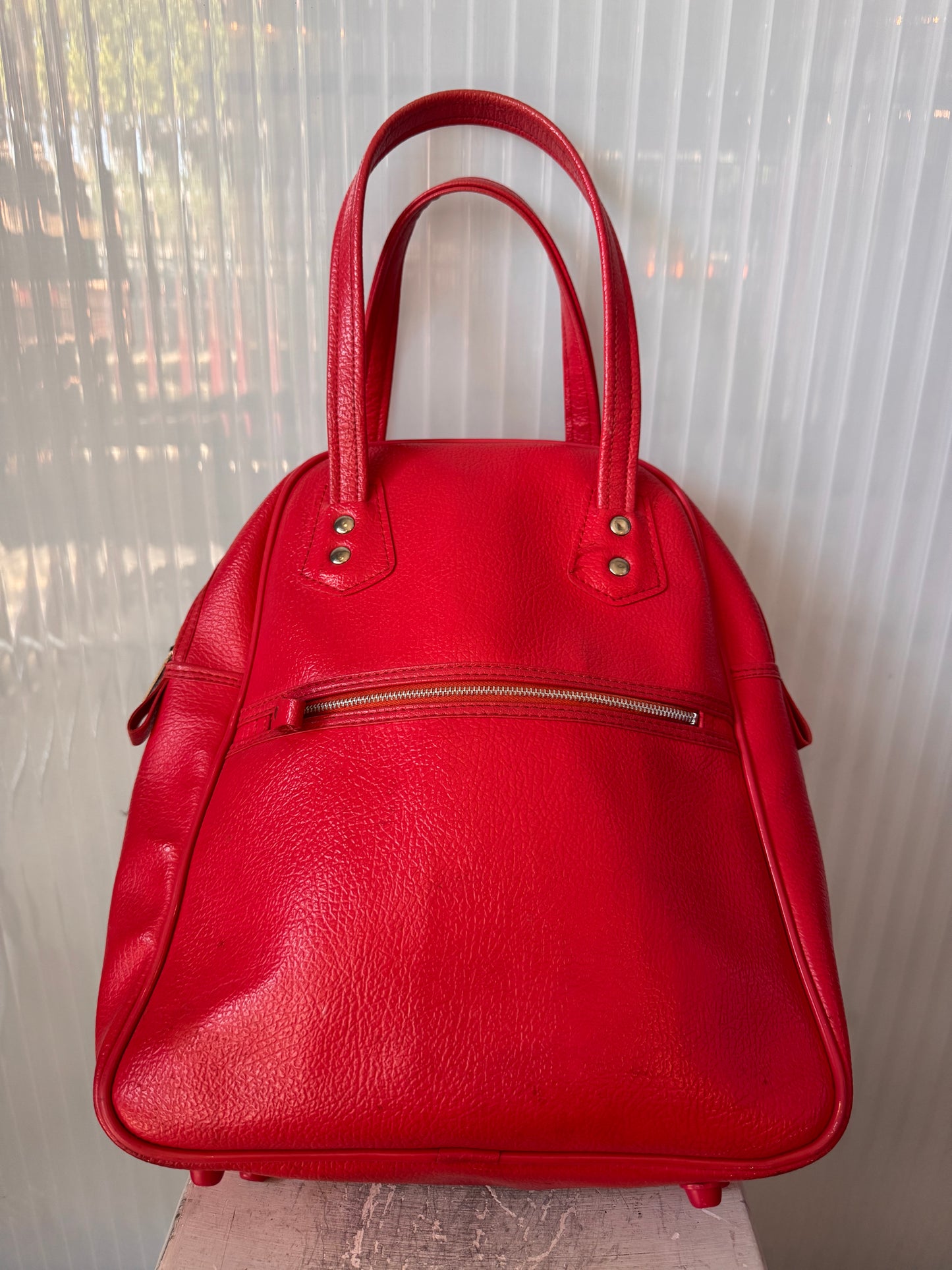 1970s Red Leather Travel Handbag
