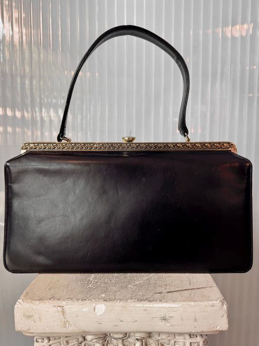 1960s Supreme Black & Gold Leather Shoulderbag