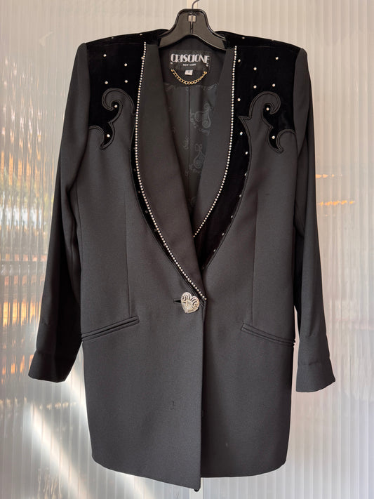 Black Velvet Rhinestone Blazer + Dress Set