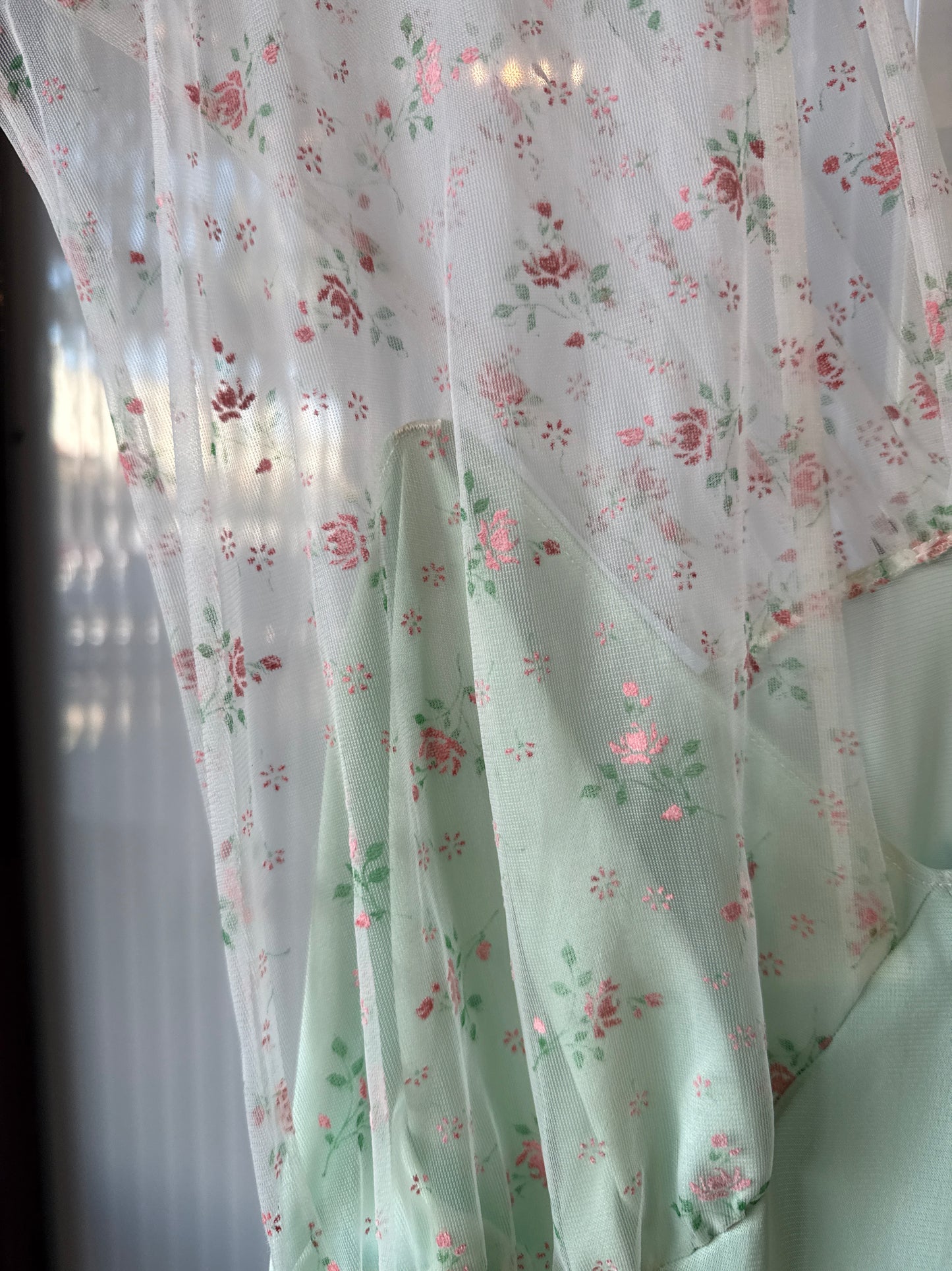1950s Light Green and Sheer Floral Nightgown
