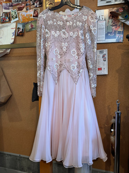 1970s Pink Beaded & Sequin Gown