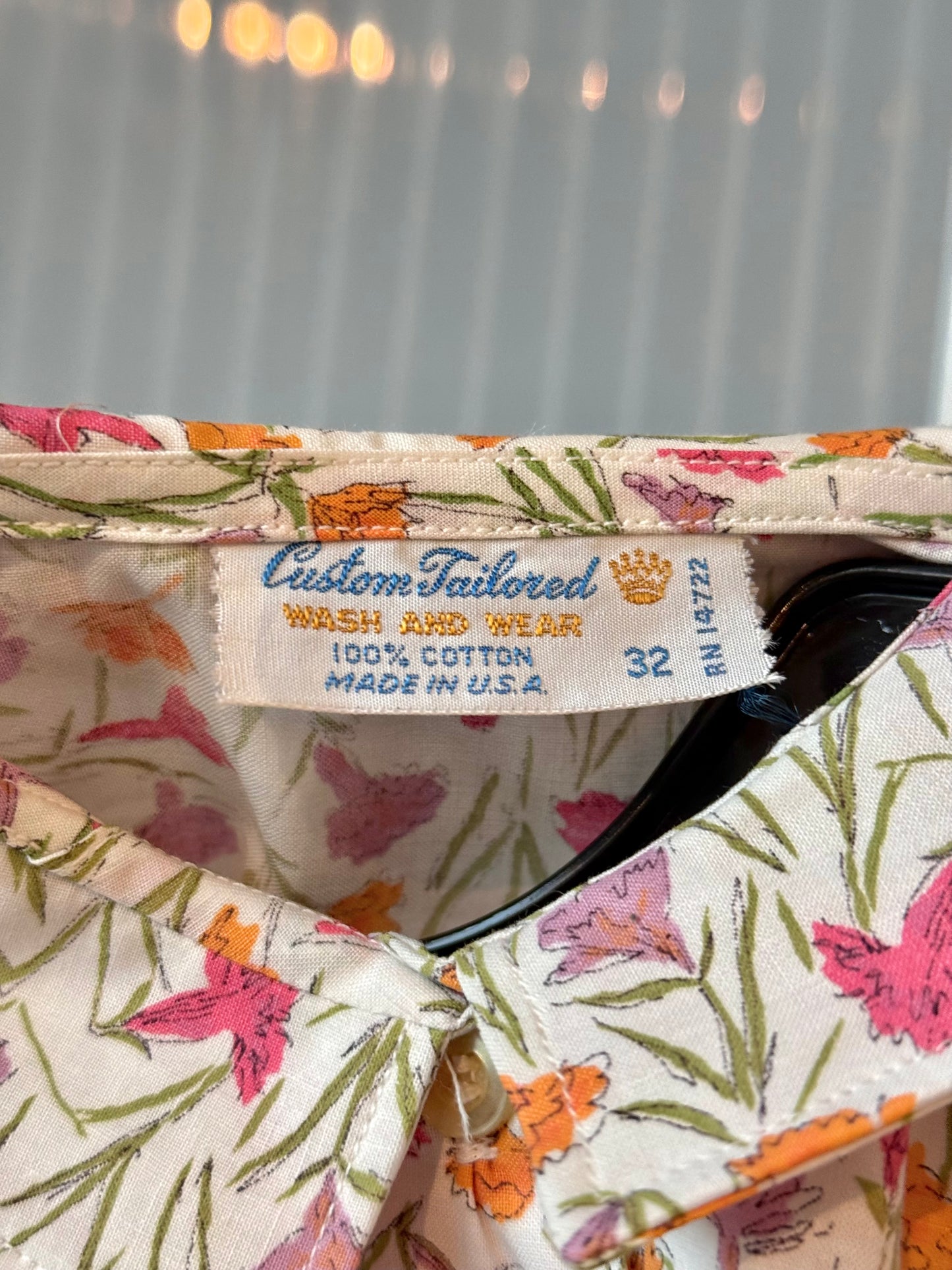 1960s White Watercolor Flower Button Up Blouse