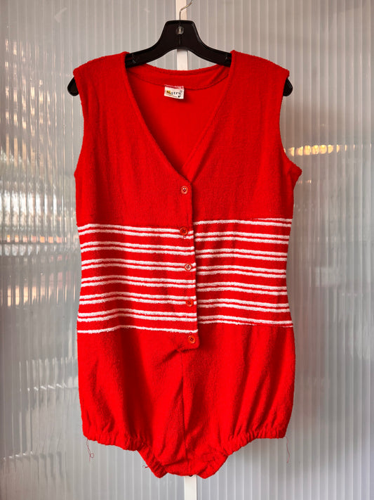 1970s Red & White Terrycloth Swimsuit