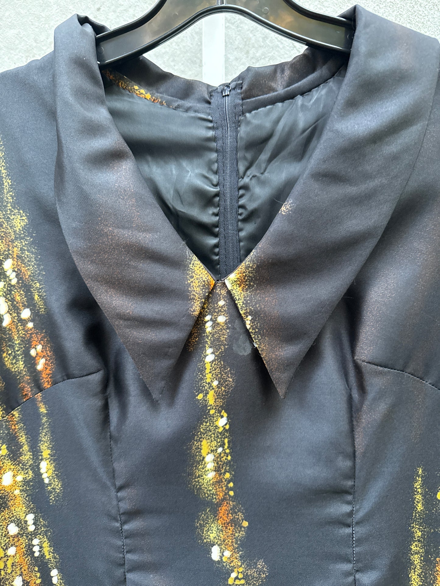 1970s? Black Maxi Dress w/ Painterly Pattern