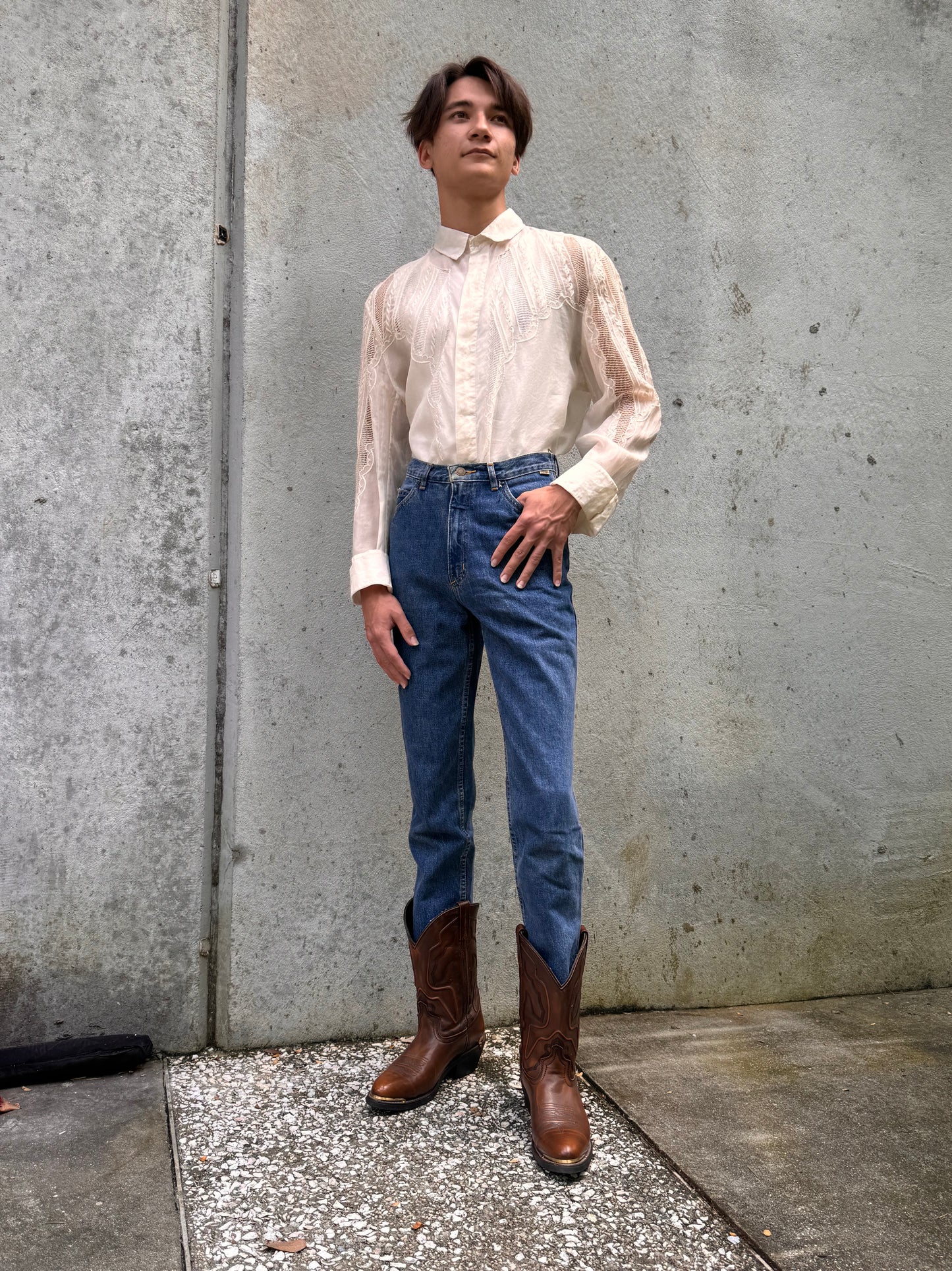 1980s Sheer Eyelet Button-up Shirt