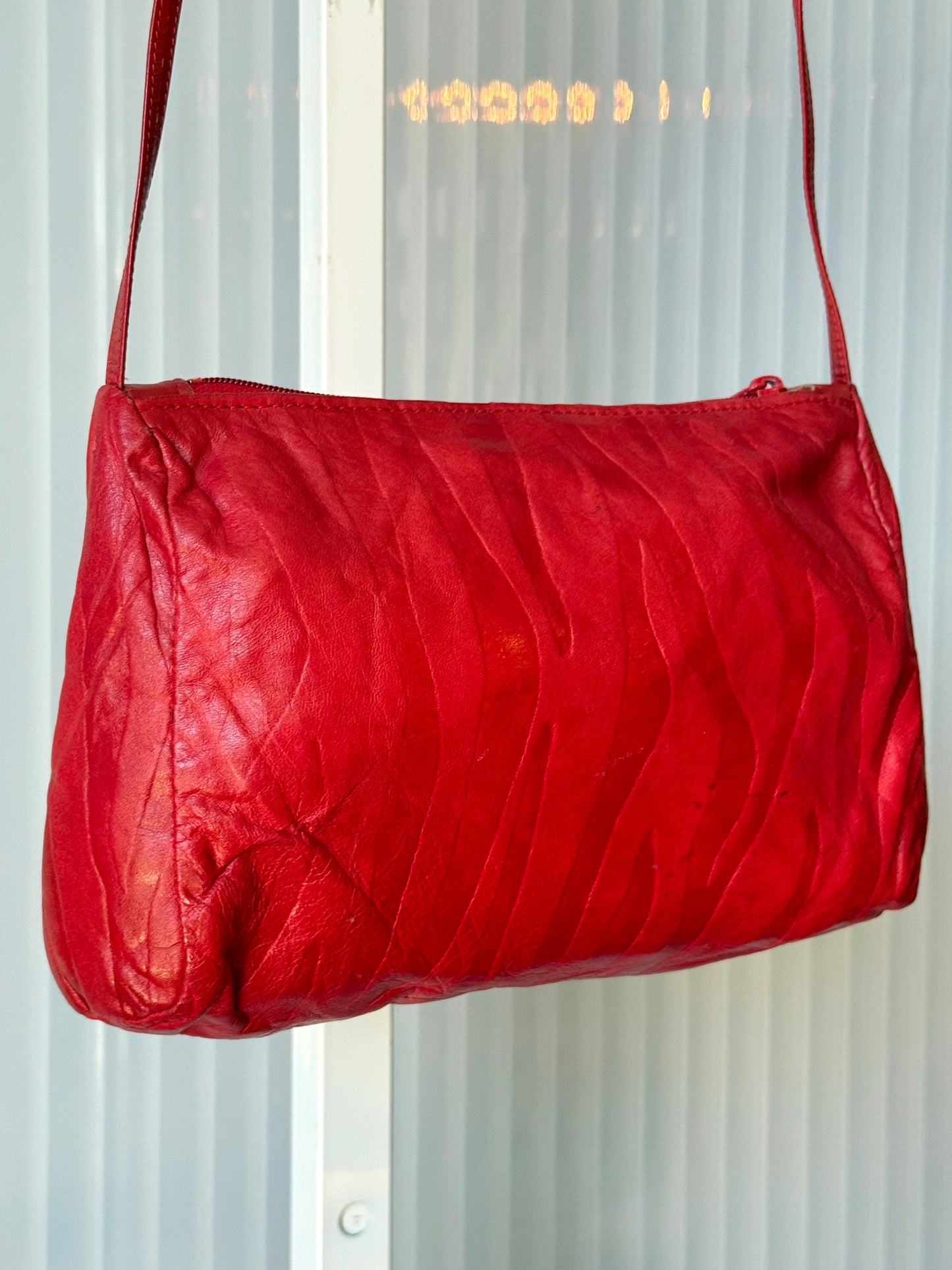 Red Eel Skin Zebra Print Embossed Bag