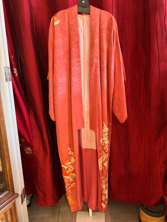 Scarlet Red Fan & Floral Kimono