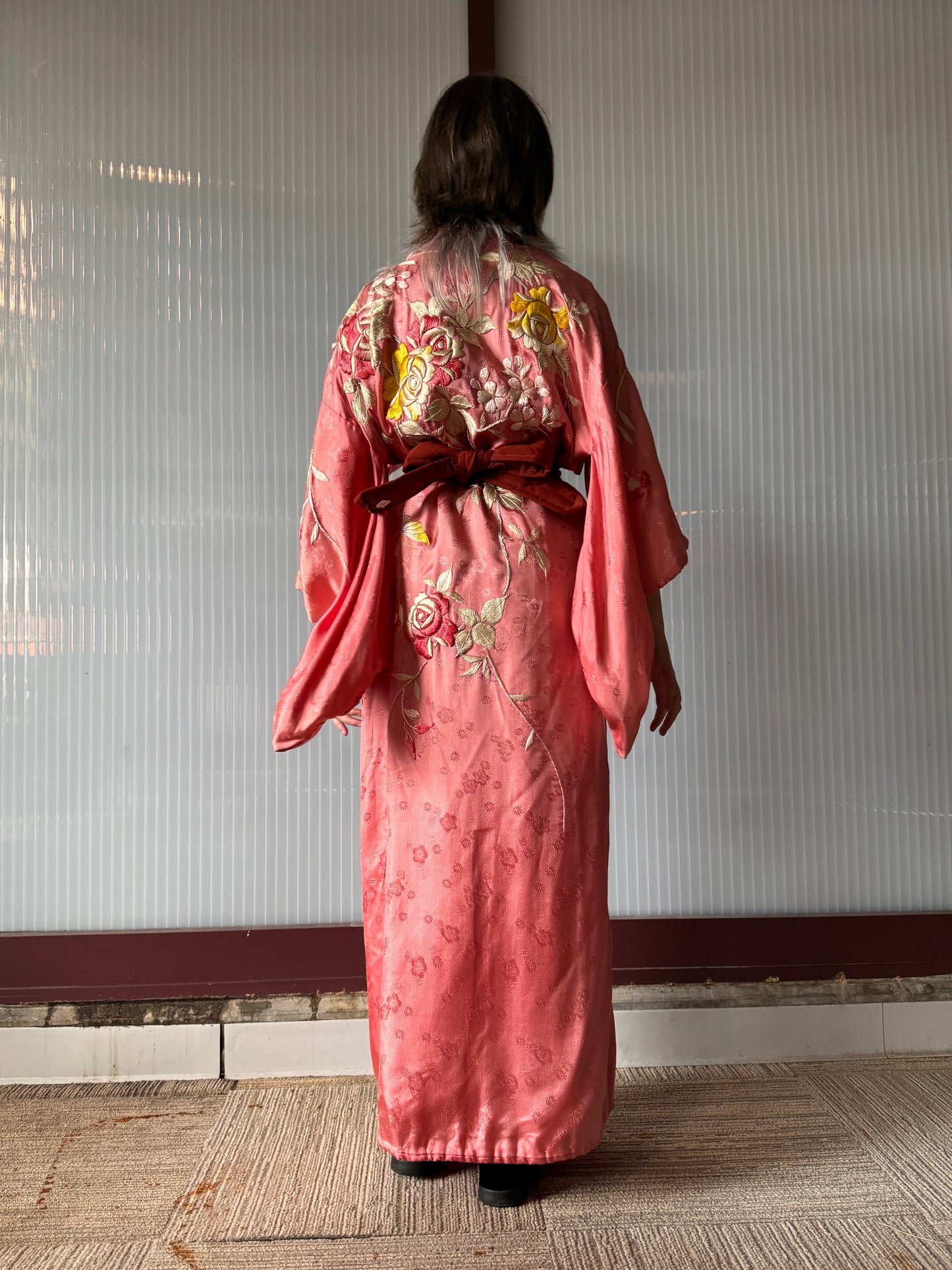 Pink Floral Embroidery Yukata