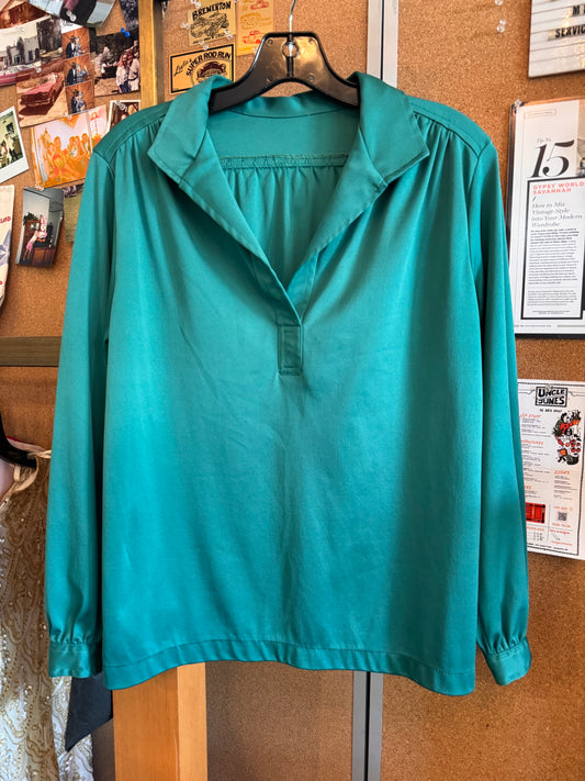 1970s Green Half-Button Blouse