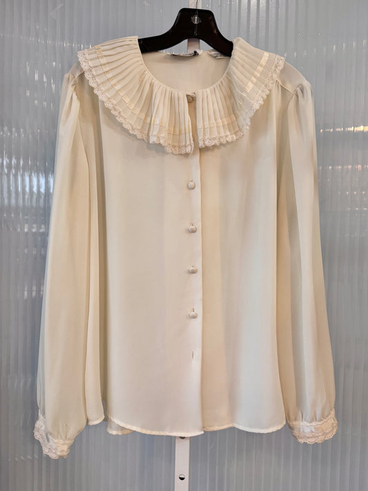 1980s Ivory Blouse with Pleated Collar