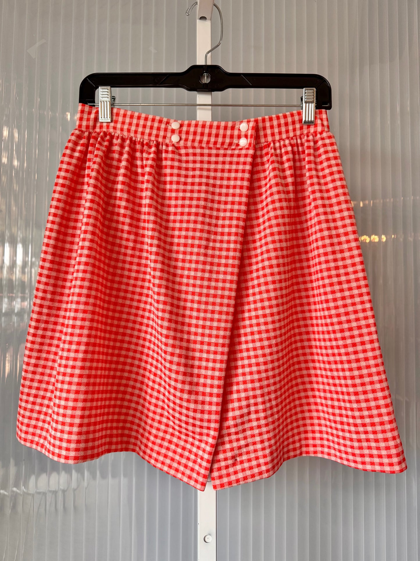 1970s Orange & White Gingham Wrap-Skirt