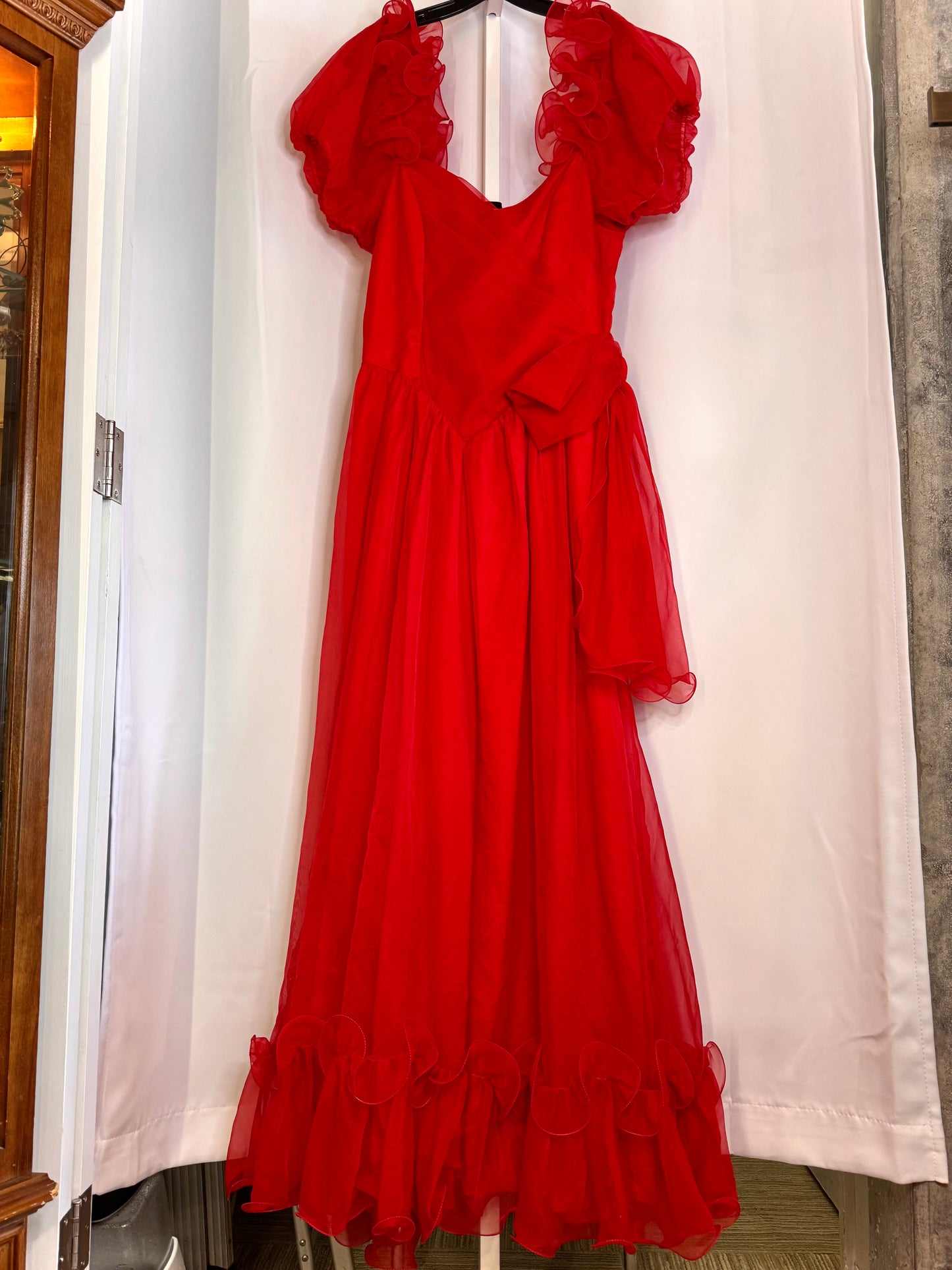 1980s Romantic Red Prom Dress