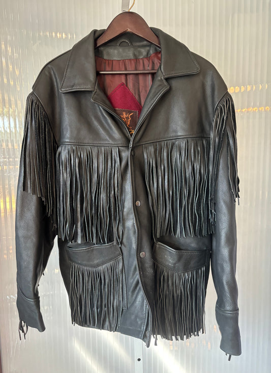 1990s Rondo Black Leather Fringed Jacket