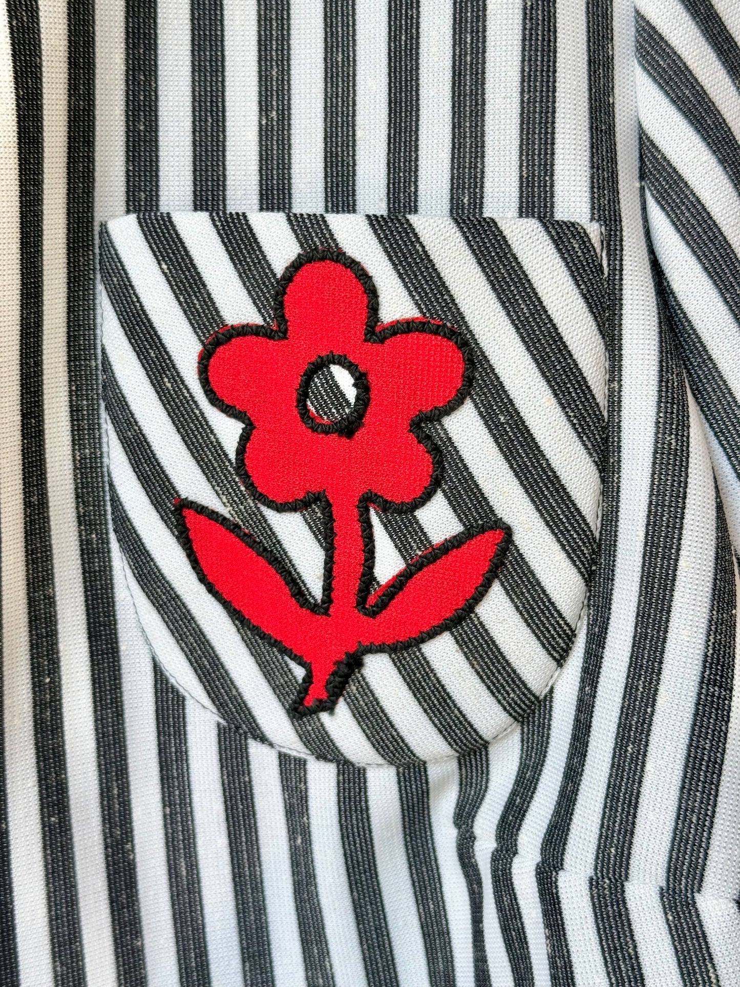 1960s Striped Outerwear with Red Trim & Flower
