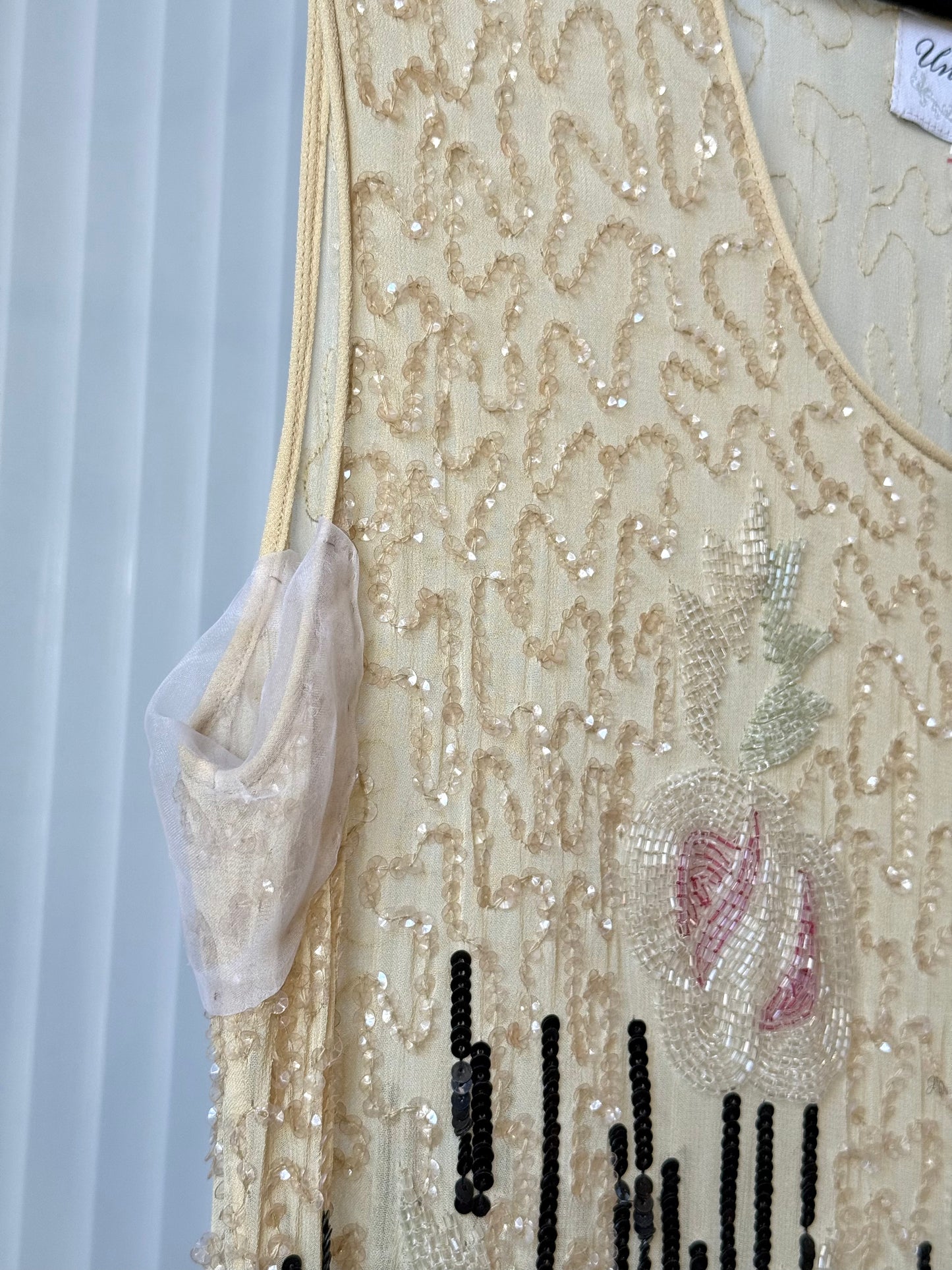 Reproduction Cream Beaded Flapper Dress