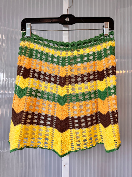 Yellow Brown & Green Crocheted Apron