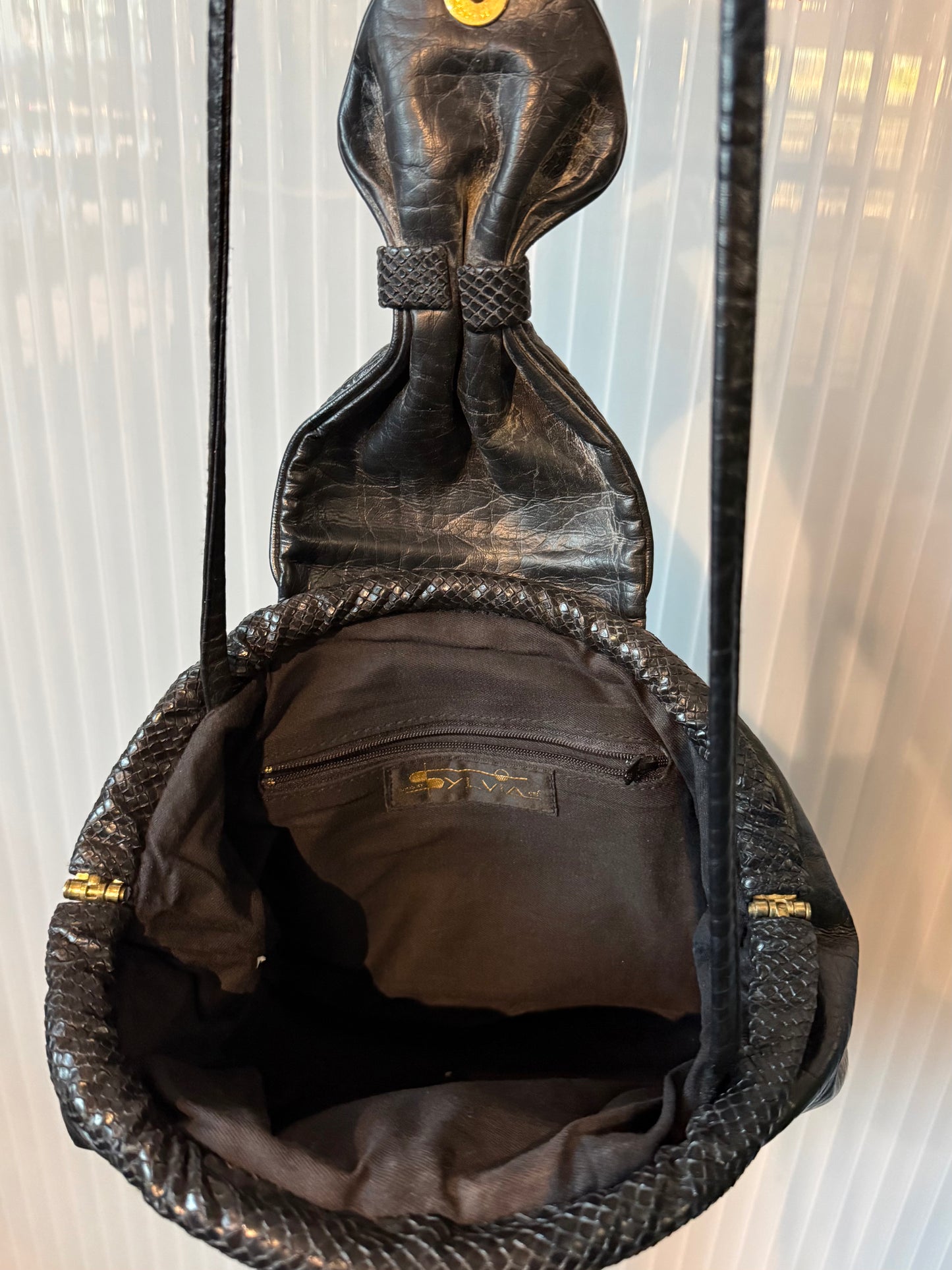 1980s Leather Clamshell Purse with Color Panels