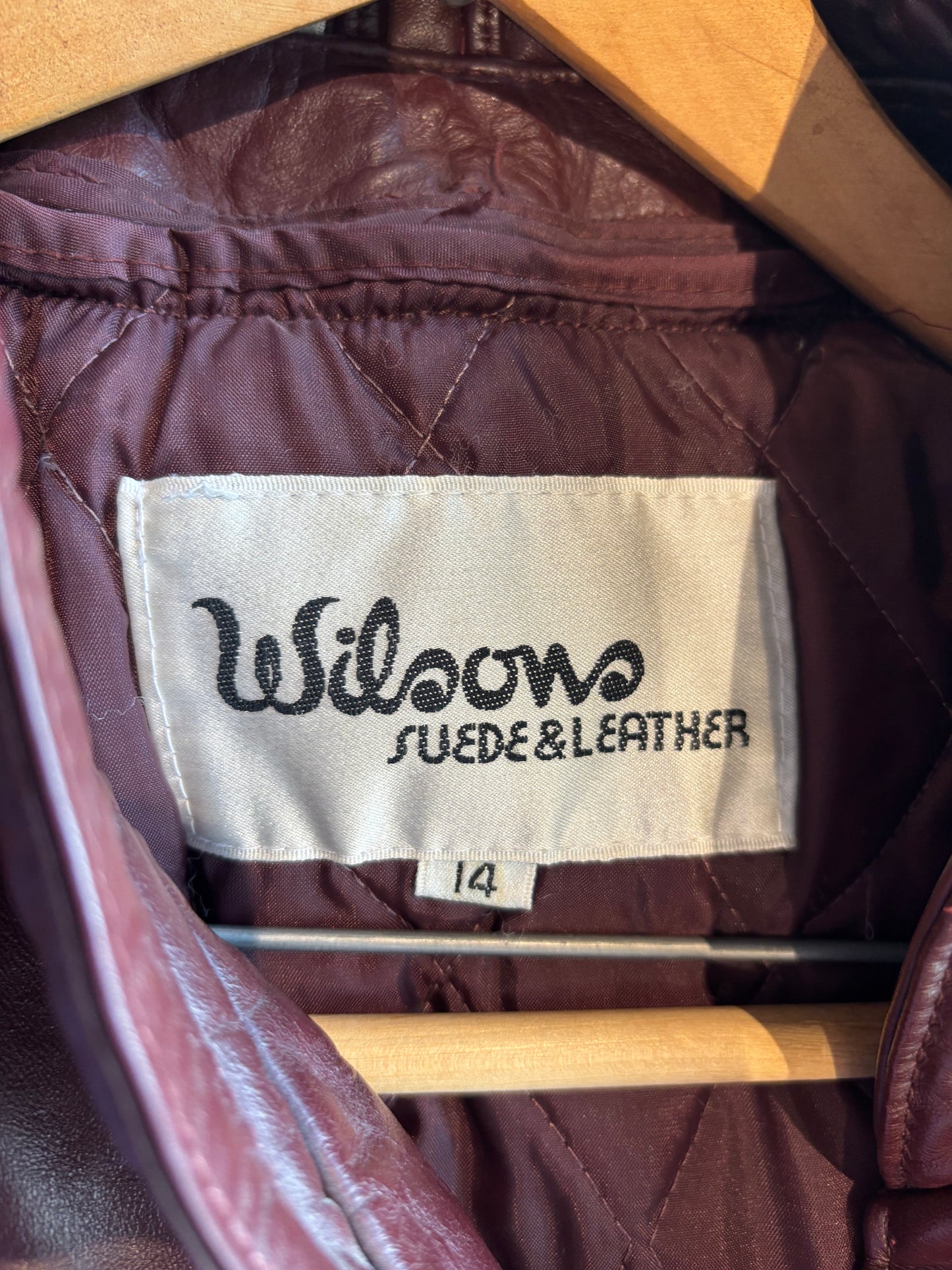 1980s Wilson Burgundy Leather Jacket w/ Belt Size 14