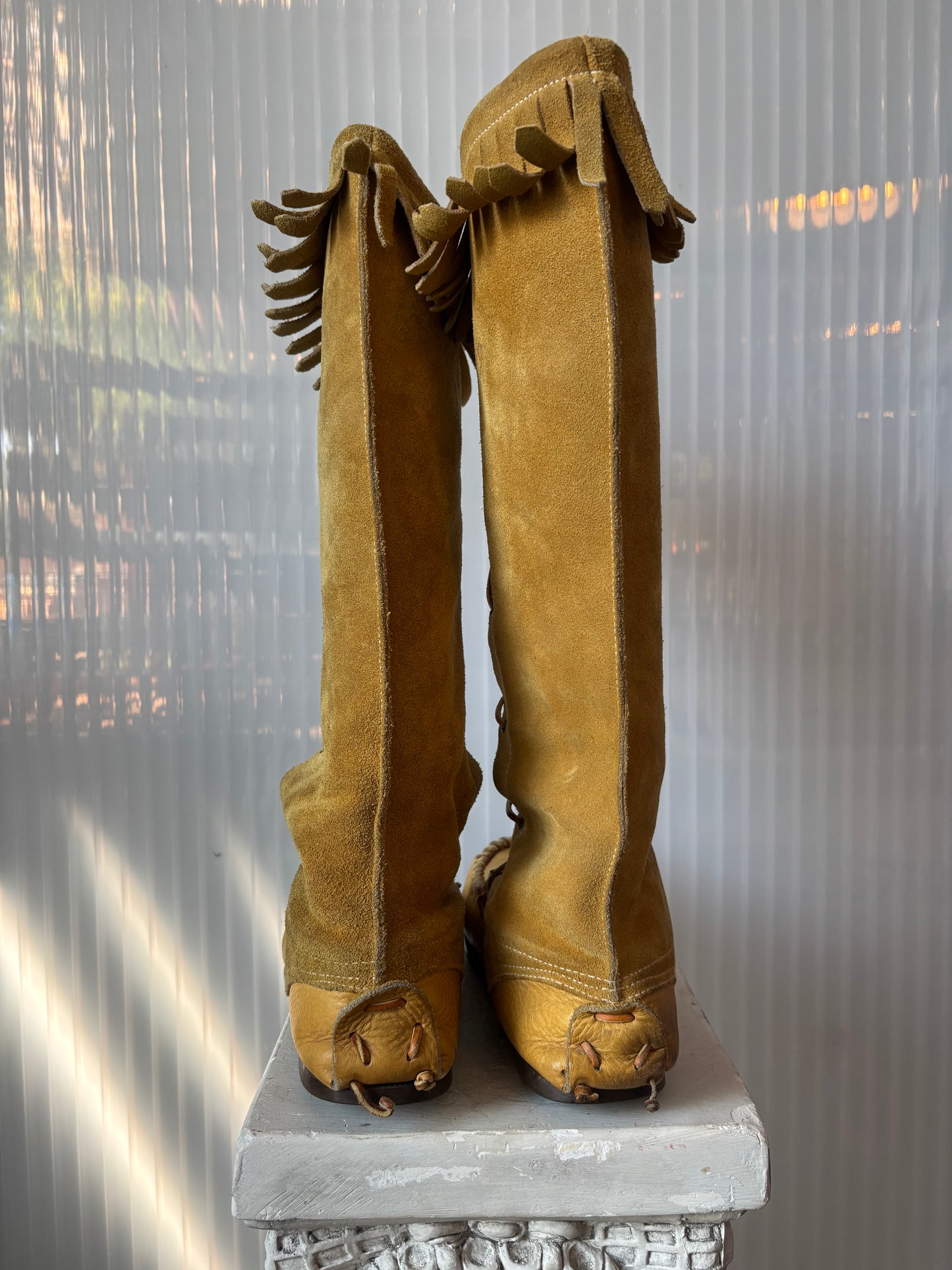 Weron Two Toned Leather & Suede Fringe Knee-High Moccasin Size 9