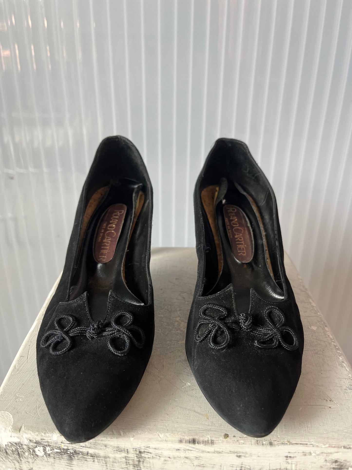 1970s Black Suede Heels