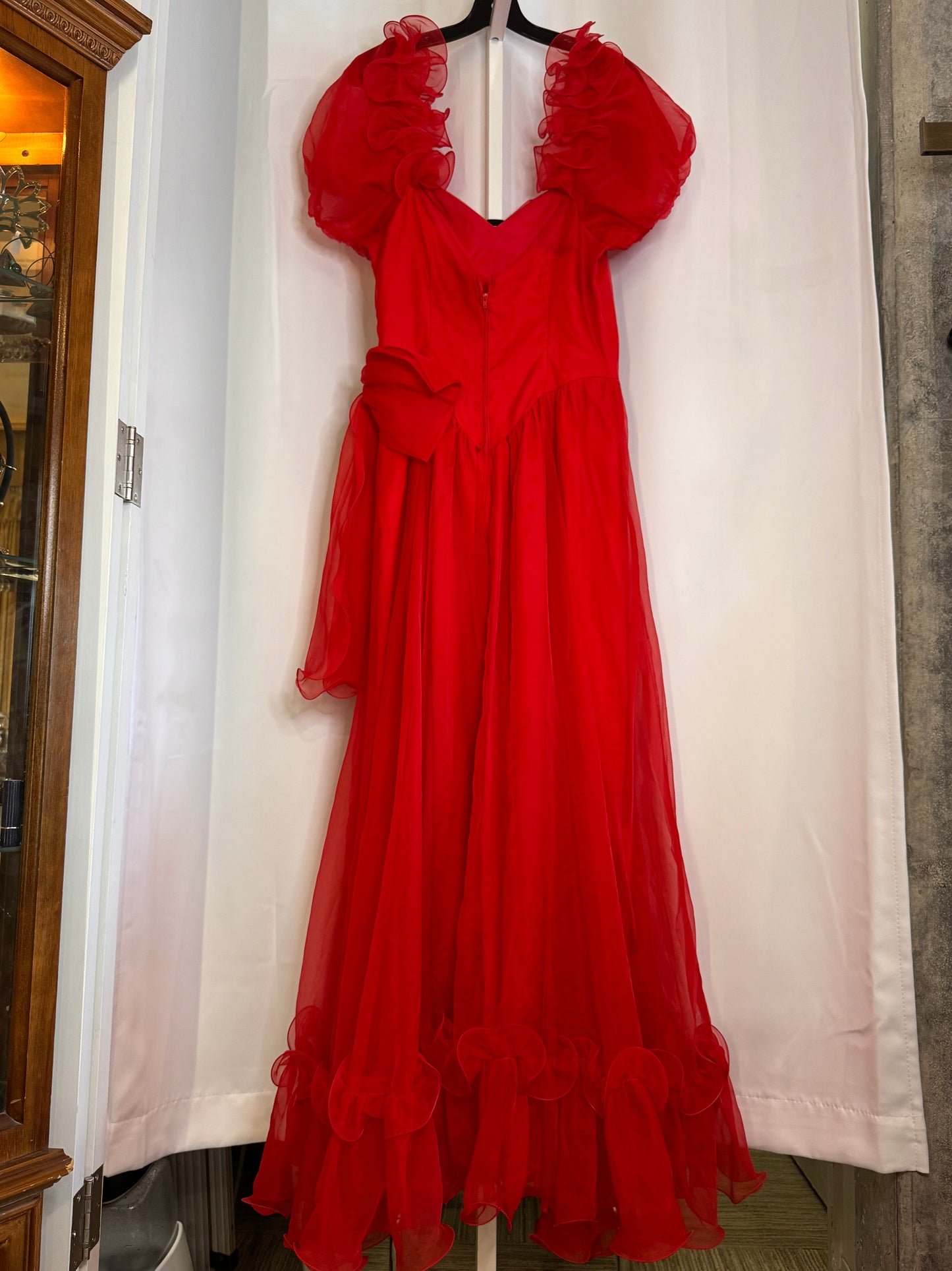 1980s Romantic Red Prom Dress