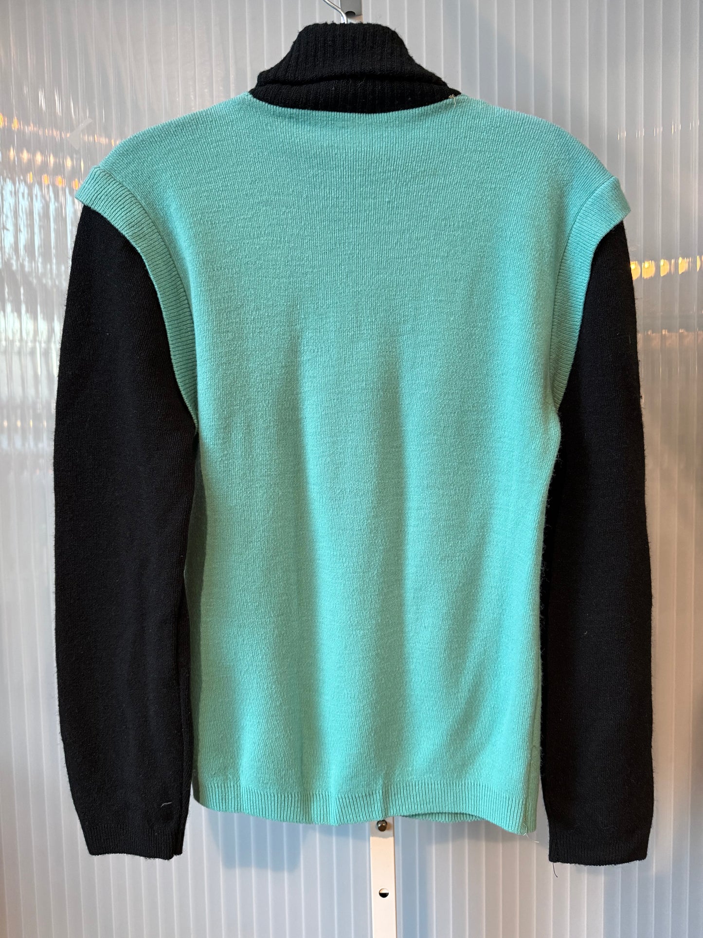 1970s Wool Teal Vest & Black Turtleneck Combo