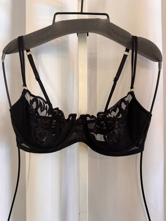 Black Mesh Balconette Bra