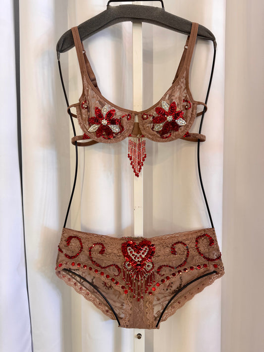 Burlesque Lace & Sequins Bra & Panty Set