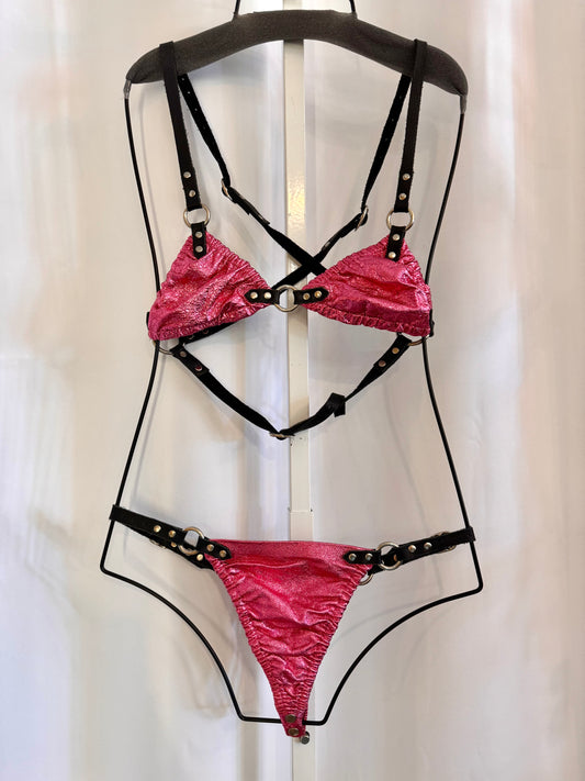 Pink Leather Rave Bikini Set